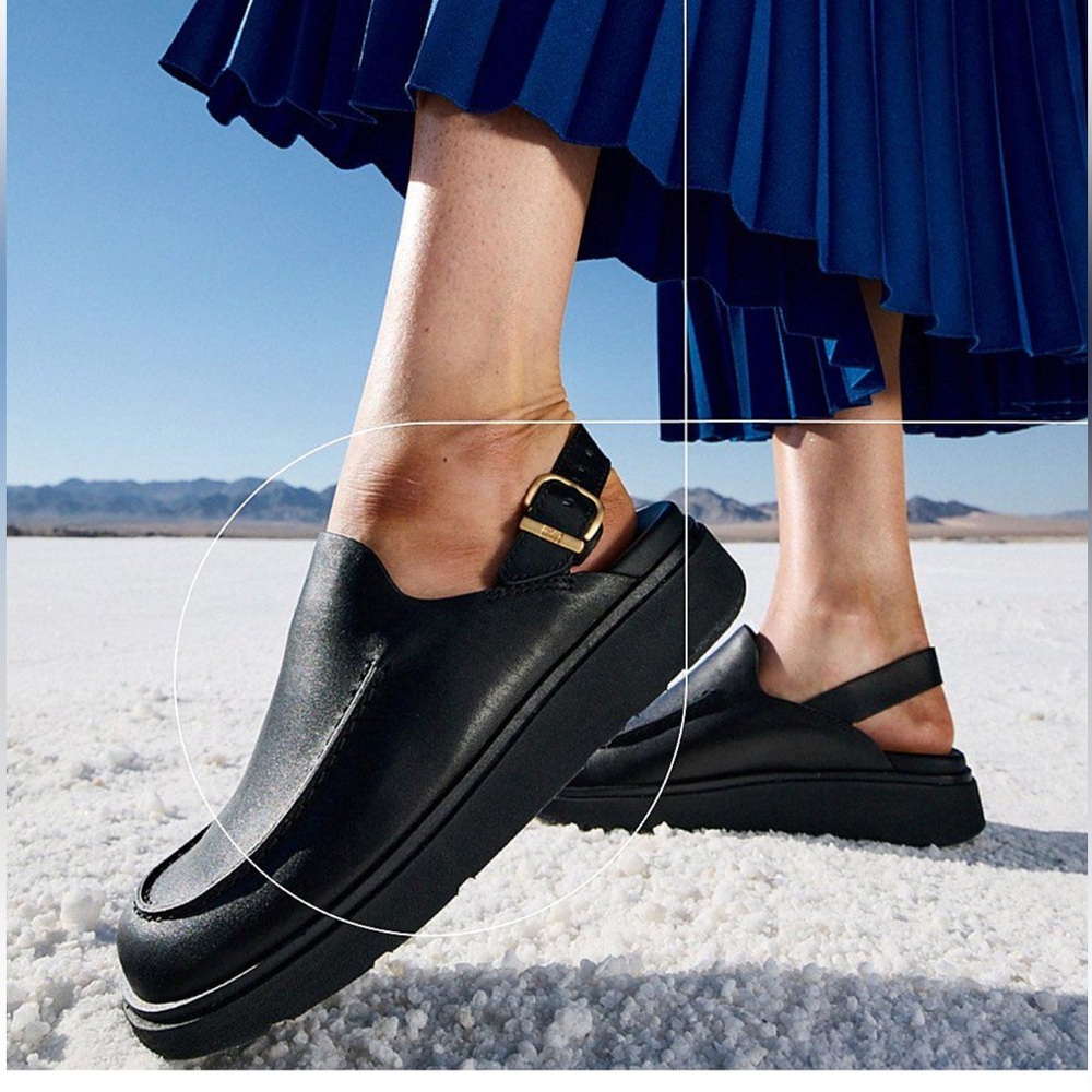 Fitflop Black GEN-FF Leather Back-Strap Moc Mules Size 9 Wide Fit